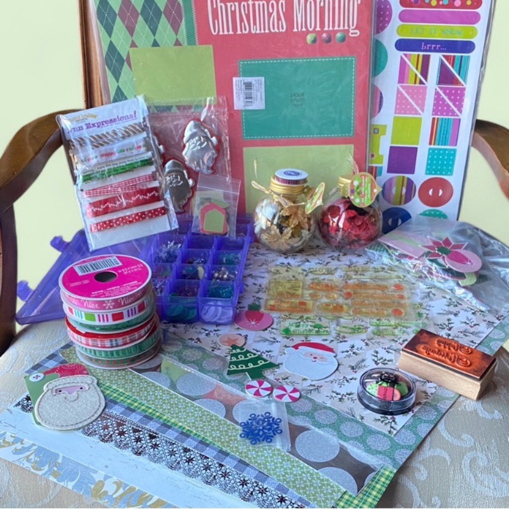 Christmas Junk Journal Kit Scrapbook Paper Ribbons Embellishments Craft Bundle